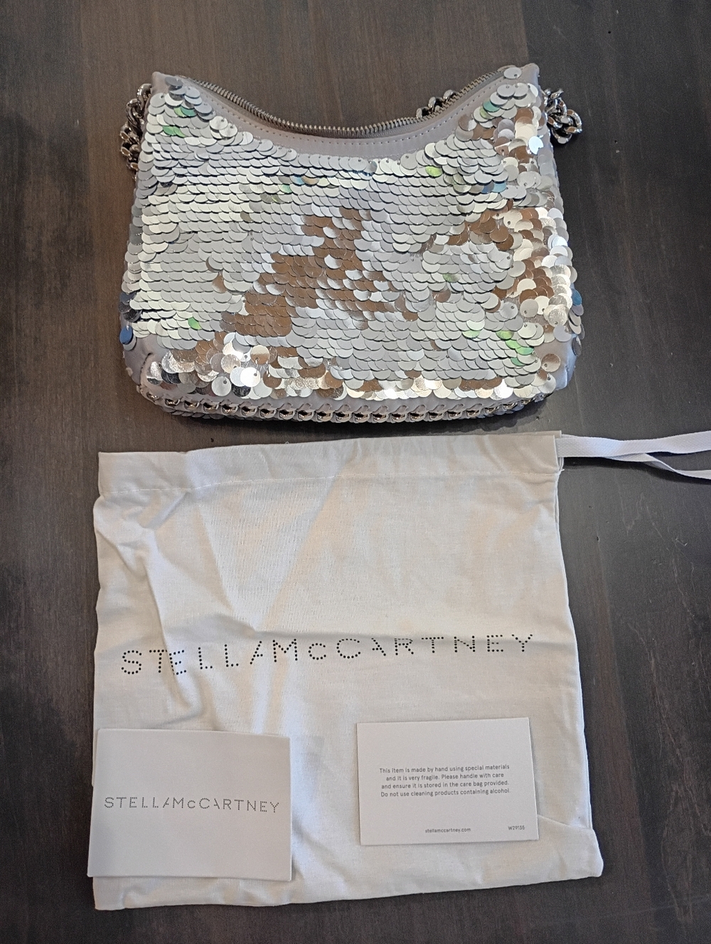 Stella McCartney Falabella Sequin Silver Metallic & Satin Shoulder Bag New - Picture 13 of 14